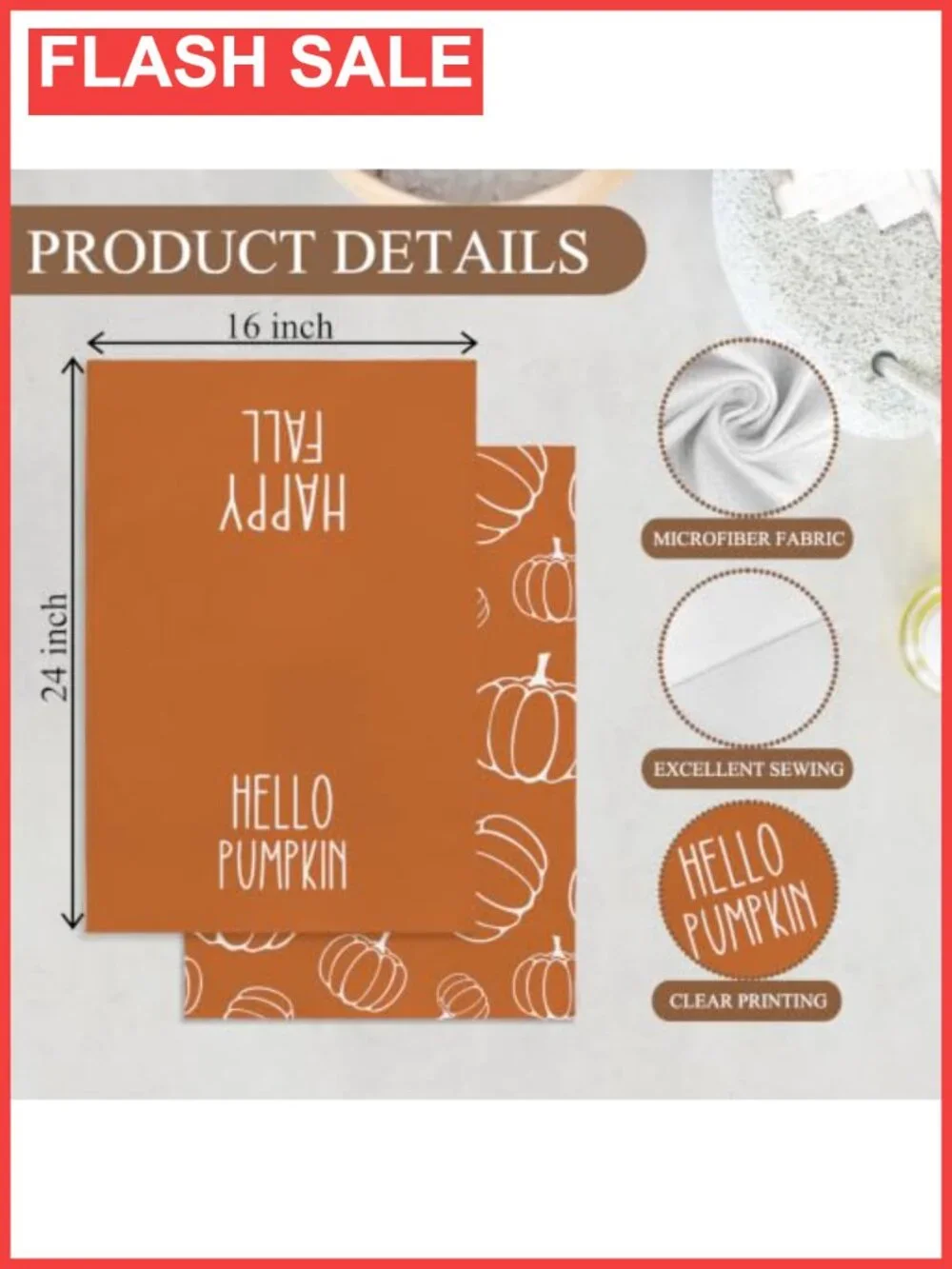 Fall Pumpkin Kitchen Dish Towels Set of 2 Polyester 16x24 Inch Farmhouse